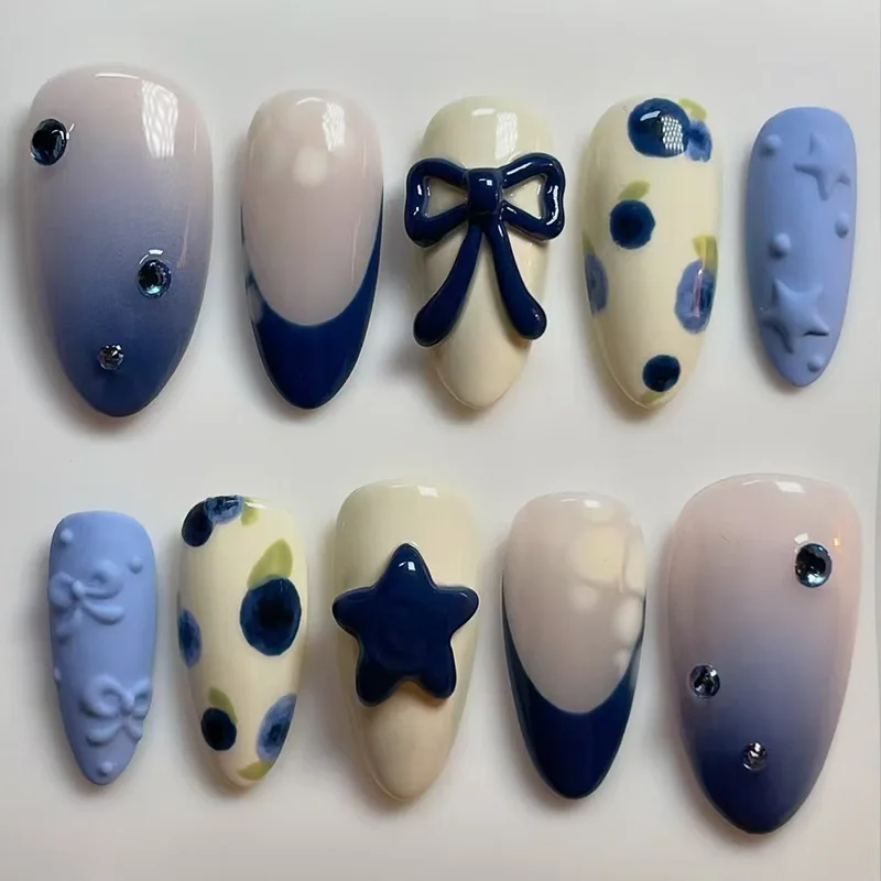 24pcs French Blue Almond Press on Nails with Star Bow Print Y2k False Nails for Girl Wearable Detachable Fashion Fake Nails
24pcs French Blue Almond Press on Nails with Star Bow Print Y2k False Nails for Girl Wearable Detachable Fashion Fake Nails