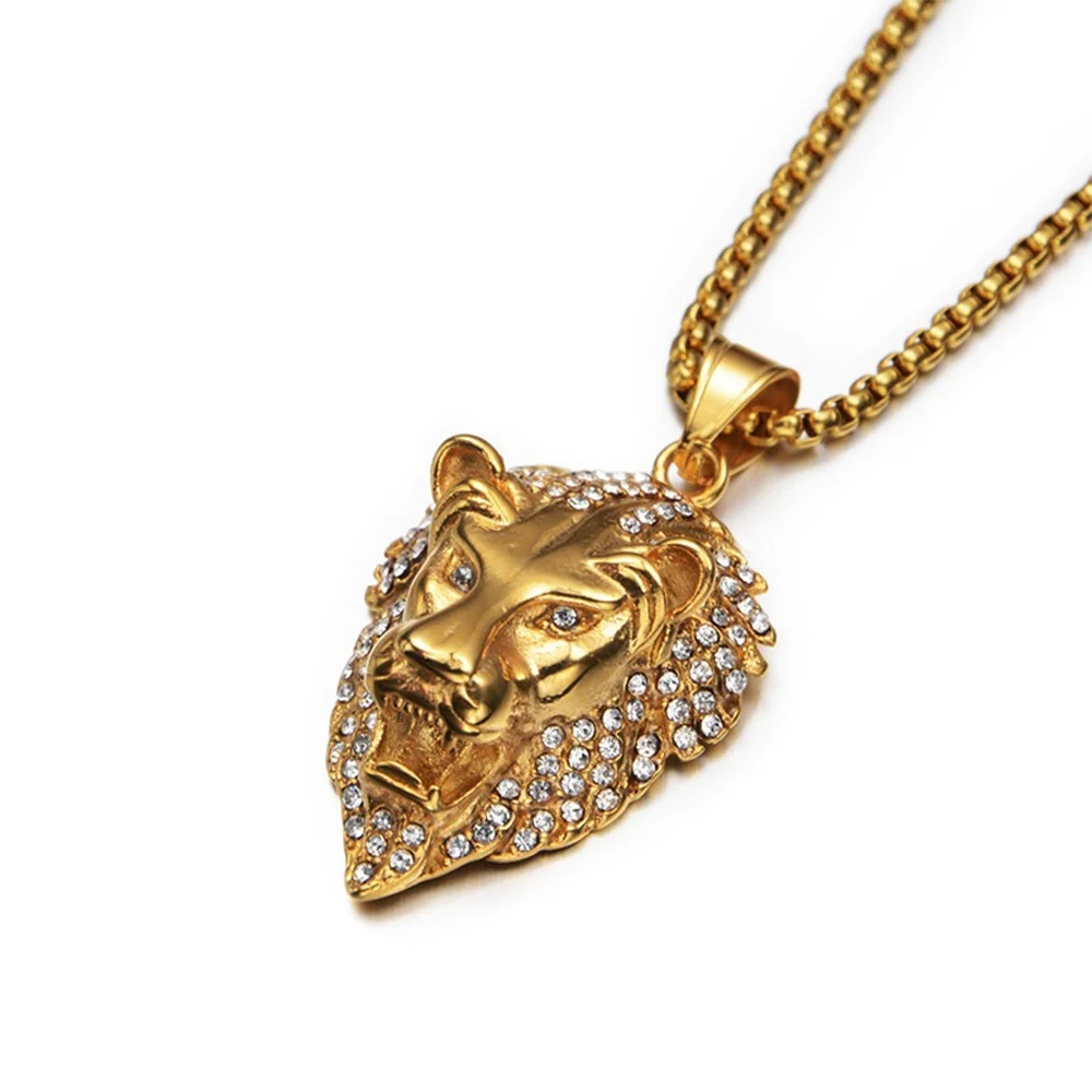 Punk Iced Out Bling Zircon Lion Head Pendant Male Gold Color Stainless Steel Animal Necklace for Men Fashion Jewelry Gift 2025
Punk Iced Out Bling Zircon Lion Head Pendant Male Gold Color Stainless Steel Animal Necklace for Men Fashion Jewelry Gift 2025