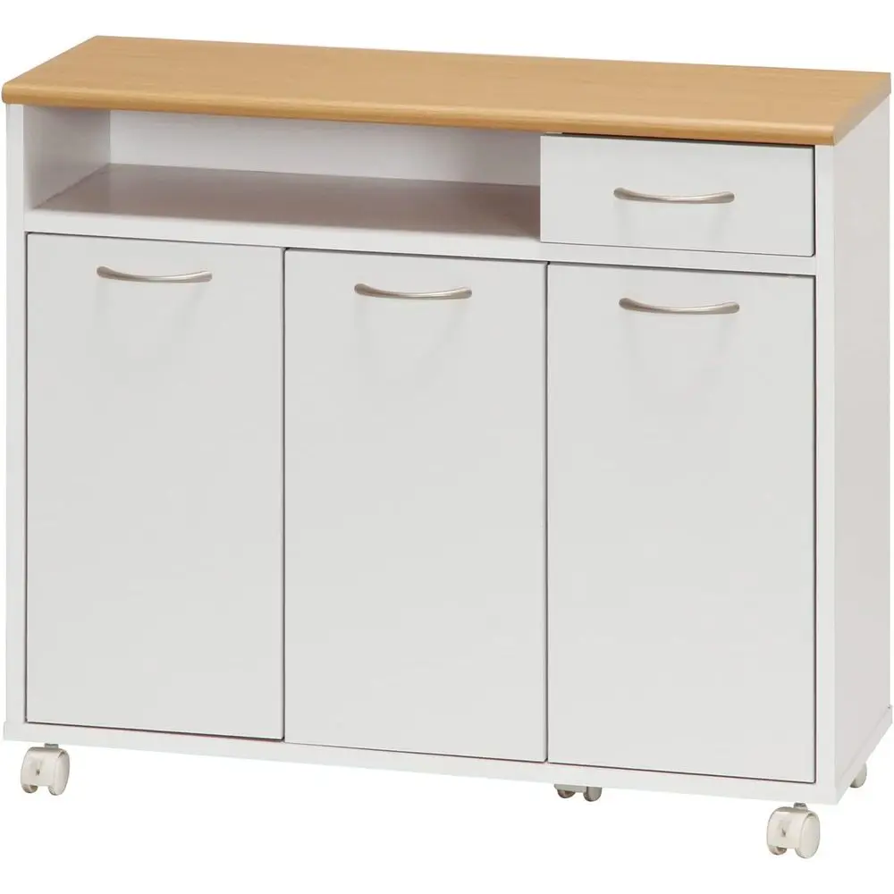 Wood Grain Kitchen Counter Storage Cabinet with Wheels, 80x29x70 cm, White and Natural
Wood Grain Kitchen Counter Storage Cabinet with Wheels, 80x29x70 cm, White and Natural