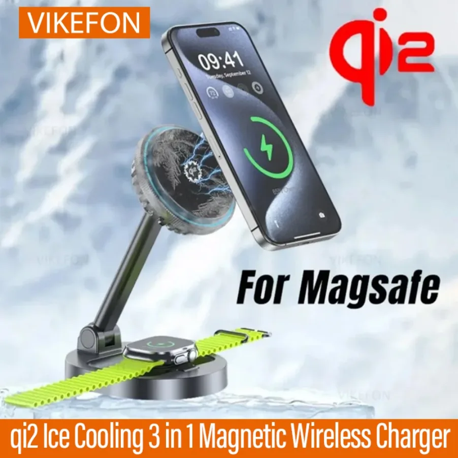 VIKEFON 3 in 1 qi2 Ice Cooling Magnetic Wireless Charger For Magsafe iPhone 16-12 Apple Watch 9 8 7 AirPods Pro2 Fast Charging
VIKEFON 3 in 1 qi2 Ice Cooling Magnetic Wireless Charger For Magsafe iPhone 16-12 Apple Watch 9 8 7 AirPods Pro2 Fast Charging