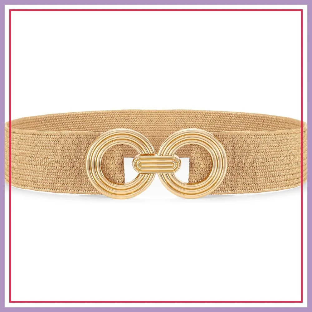 Waist Wow Straw Woven Elastic Belt for Women Wide Stretchy Boho Beach Dress Belt with Gold Buckle
Waist Wow Straw Woven Elastic Belt for Women Wide Stretchy Boho Beach Dress Belt with Gold Buckle