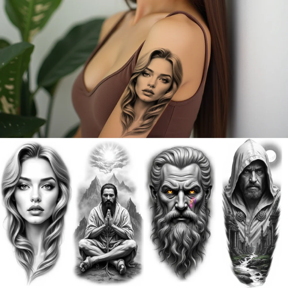 12pcs Temporary Tattoo Black And Grey Realism Diverse Portraits Fantasy Elements Warrior Themes For Thighs Adults Women
12pcs Temporary Tattoo Black And Grey Realism Diverse Portraits Fantasy Elements Warrior Themes For Thighs Adults Women