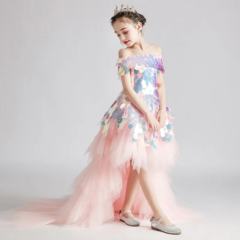 Girl's Formal Banquet Dress Off Shoulder Little Girls Sequin Long Prom Dresses Children Train Tulle Party Pageant Dress Pink
Girl's Formal Banquet Dress Off Shoulder Little Girls Sequin Long Prom Dresses Children Train Tulle Party Pageant Dress Pink
