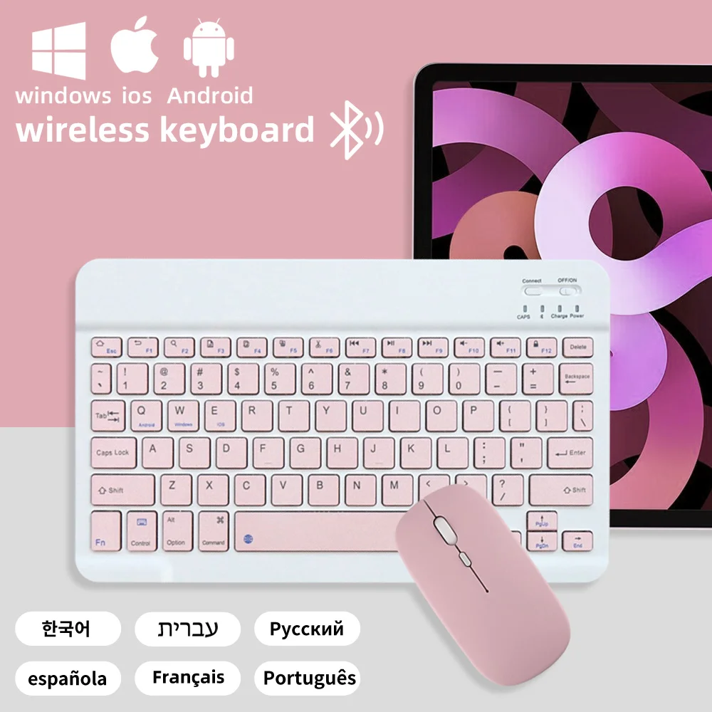 For Android Ios Windows Extra Long Standby Bluetooth Wireless Keyboard Pink Multilingual Tablet Keyboard And Mouse Accessories