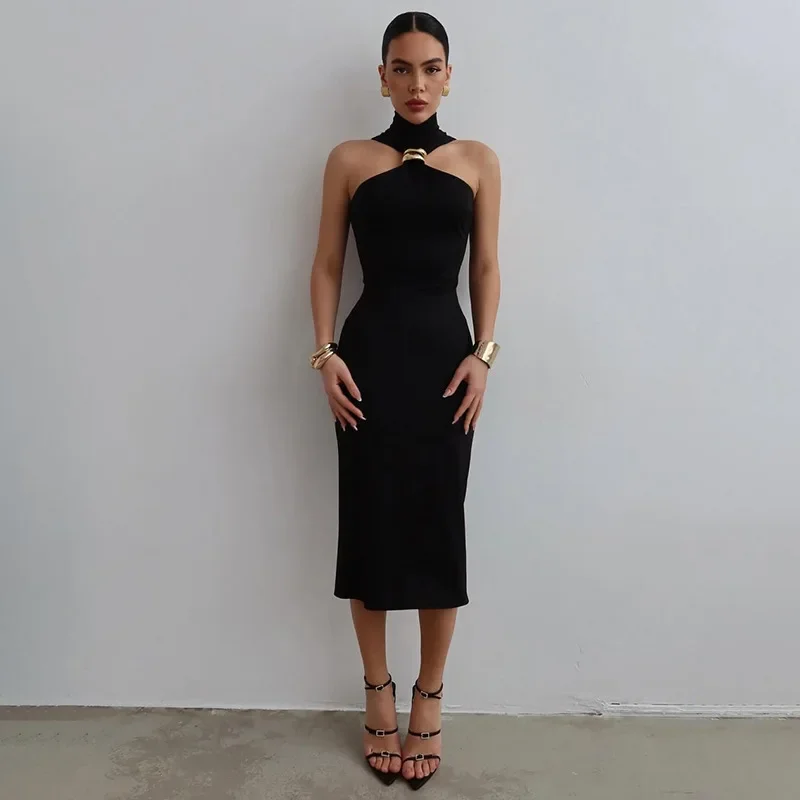 Metal Knot Bodycon Midi Dress Women Summer Elegant Sexy Strapless Halter Sleeveless Banquet Party Long Robe Fashion Vestidos
Metal Knot Bodycon Midi Dress Women Summer Elegant Sexy Strapless Halter Sleeveless Banquet Party Long Robe Fashion Vestidos