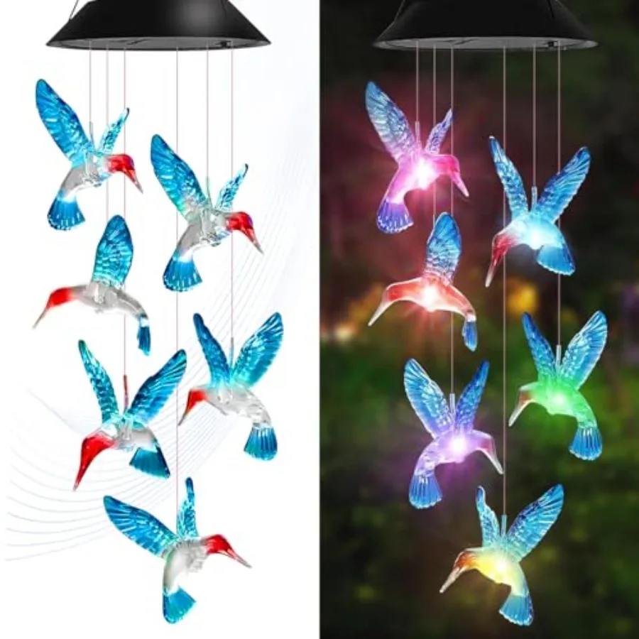Hummingbird Solar Wind Chimes for Outside - Color Changing LED Outdoor Solar Lights Waterproof Windchimes, Hanging Gifts for Mo
Hummingbird Solar Wind Chimes for Outside - Color Changing LED Outdoor Solar Lights Waterproof Windchimes, Hanging Gifts for Mo