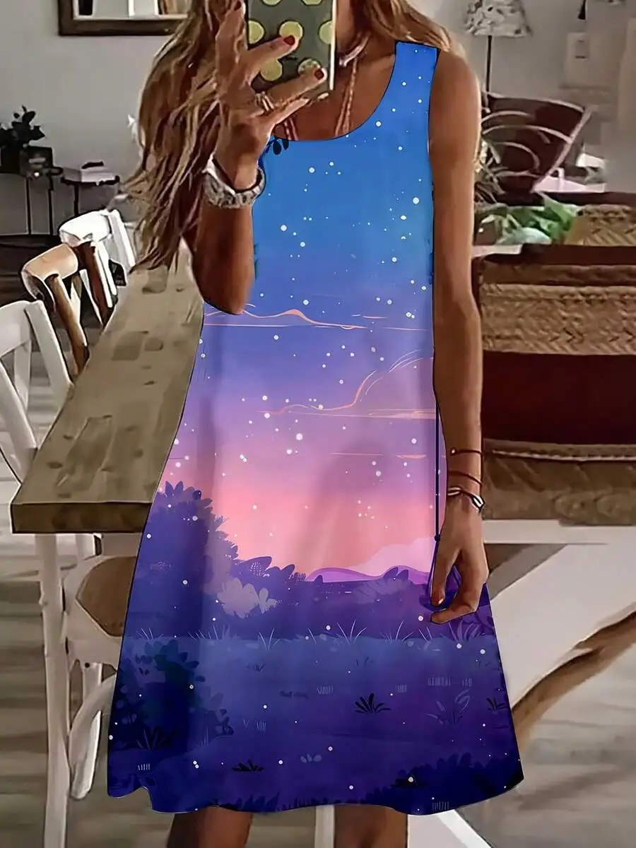 Women Sleeveless Starry Night Sky Print Summer Casual Dress
Women Sleeveless Starry Night Sky Print Summer Casual Dress