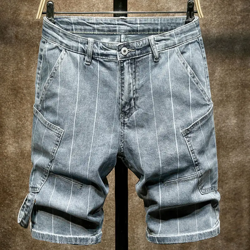 Stripe Short Jeans Pants for Men Cargo Straight Man Half Denim Shorts Luxury Blue Buttons Designer New in Thin Jorts Retro Cut
Stripe Short Jeans Pants for Men Cargo Straight Man Half Denim Shorts Luxury Blue Buttons Designer New in Thin Jorts Retro Cut