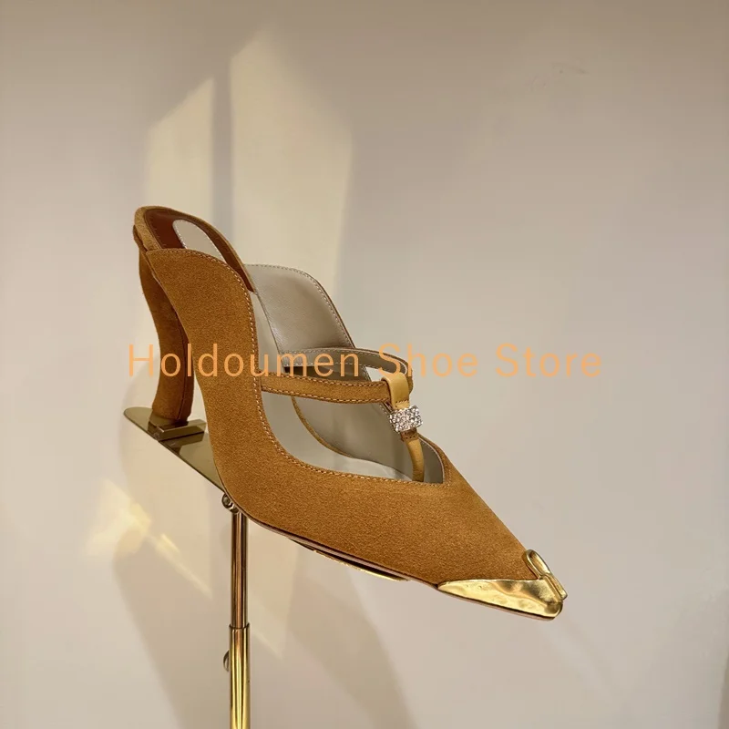 Suede Metal Decor Pointed Toe Round Buckle Jewelry Slipper Sexy Strange Style Heel Slip On Trendy Slipper Hot Chick Catwalk Shoe
Suede Metal Decor Pointed Toe Round Buckle Jewelry Slipper Sexy Strange Style Heel Slip On Trendy Slipper Hot Chick Catwalk Shoe