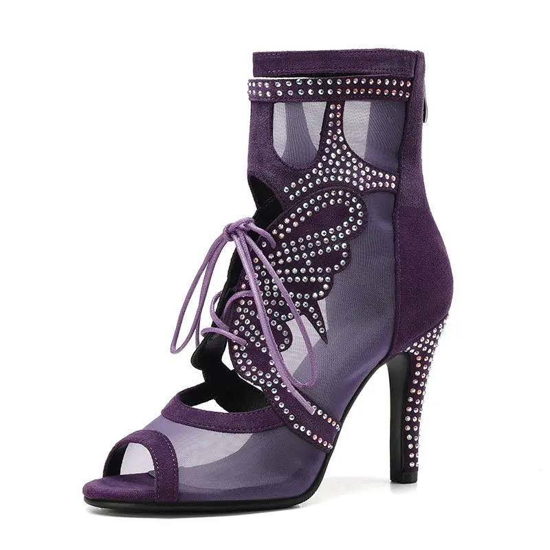 Purple Suede Butterfly Crystal Mesh Lace- Up Ankle Boots High Heel Woman Front Cutout Back Zipper Banquet Summer Boots Shoes
Purple Suede Butterfly Crystal Mesh Lace- Up Ankle Boots High Heel Woman Front Cutout Back Zipper Banquet Summer Boots Shoes