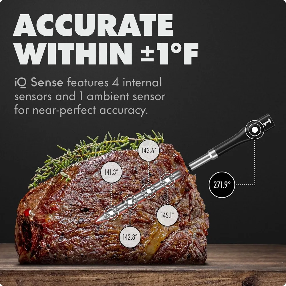 Smart Wireless Meat Thermometer Ultra Thin Probe WiFi Unlimited Range Heat Safe 1000F 5 Sensors for BBQ Grill Oven Smoker Air
Smart Wireless Meat Thermometer Ultra Thin Probe WiFi Unlimited Range Heat Safe 1000F 5 Sensors for BBQ Grill Oven Smoker Air