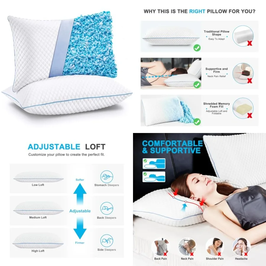 Cooling Bed Pillows Queen Size Set of 2, Shredded Memory Foam Pillows for Side Back Stomach Sleepers, Luxury Cool Gel Adjustabl
Cooling Bed Pillows Queen Size Set of 2, Shredded Memory Foam Pillows for Side Back Stomach Sleepers, Luxury Cool Gel Adjustabl