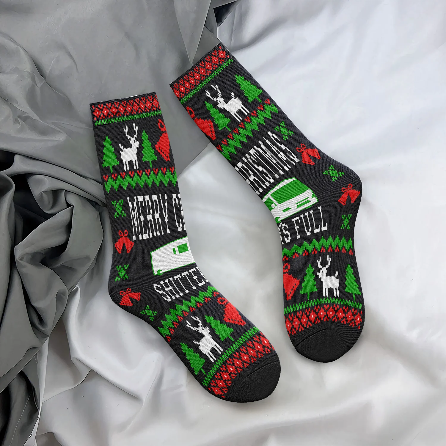 1 пара рождественских носков унисекс, новинка, эластичный полиэстер с праздничными узорами снежинок и оленями, «Счастливое Рождество» 
1 пара рождественских носков унисекс, новинка, эластичный полиэстер с праздничными узорами снежинок и оленями, «Счастливое Рождество»