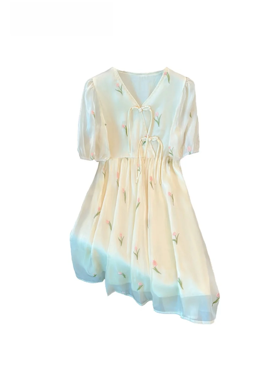 Summer Orange Peony plus Size Dress Women's Belly Covering Slimming Style Korean Bubble Sleeve Polyester Midi V-Neck Dress
Summer Orange Peony plus Size Dress Women's Belly Covering Slimming Style Korean Bubble Sleeve Polyester Midi V-Neck Dress