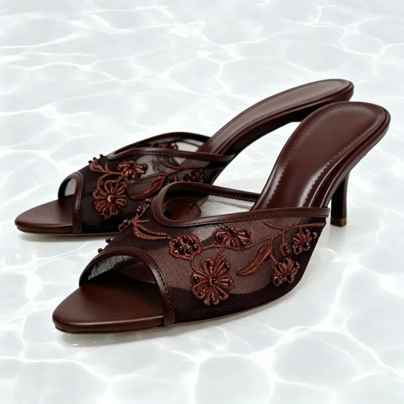 Brown String Bead Mesh Embroidered Heels Women Elegant Pointed Toe Open Toe Sandals Luxury Party Designer Shoes Zapatos De Mujer
Brown String Bead Mesh Embroidered Heels Women Elegant Pointed Toe Open Toe Sandals Luxury Party Designer Shoes Zapatos De Mujer