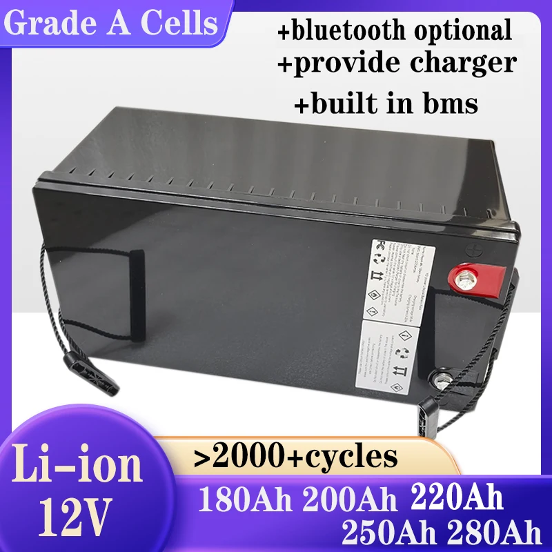 Lithium Li-ion Battery 12V 180Ah 200Ah 220Ah 250Ah 280Ah with Bluetooth BMS for 2000W Boat Propeller Solar Panel Inverter RV
Lithium Li-ion Battery 12V 180Ah 200Ah 220Ah 250Ah 280Ah with Bluetooth BMS for 2000W Boat Propeller Solar Panel Inverter RV
