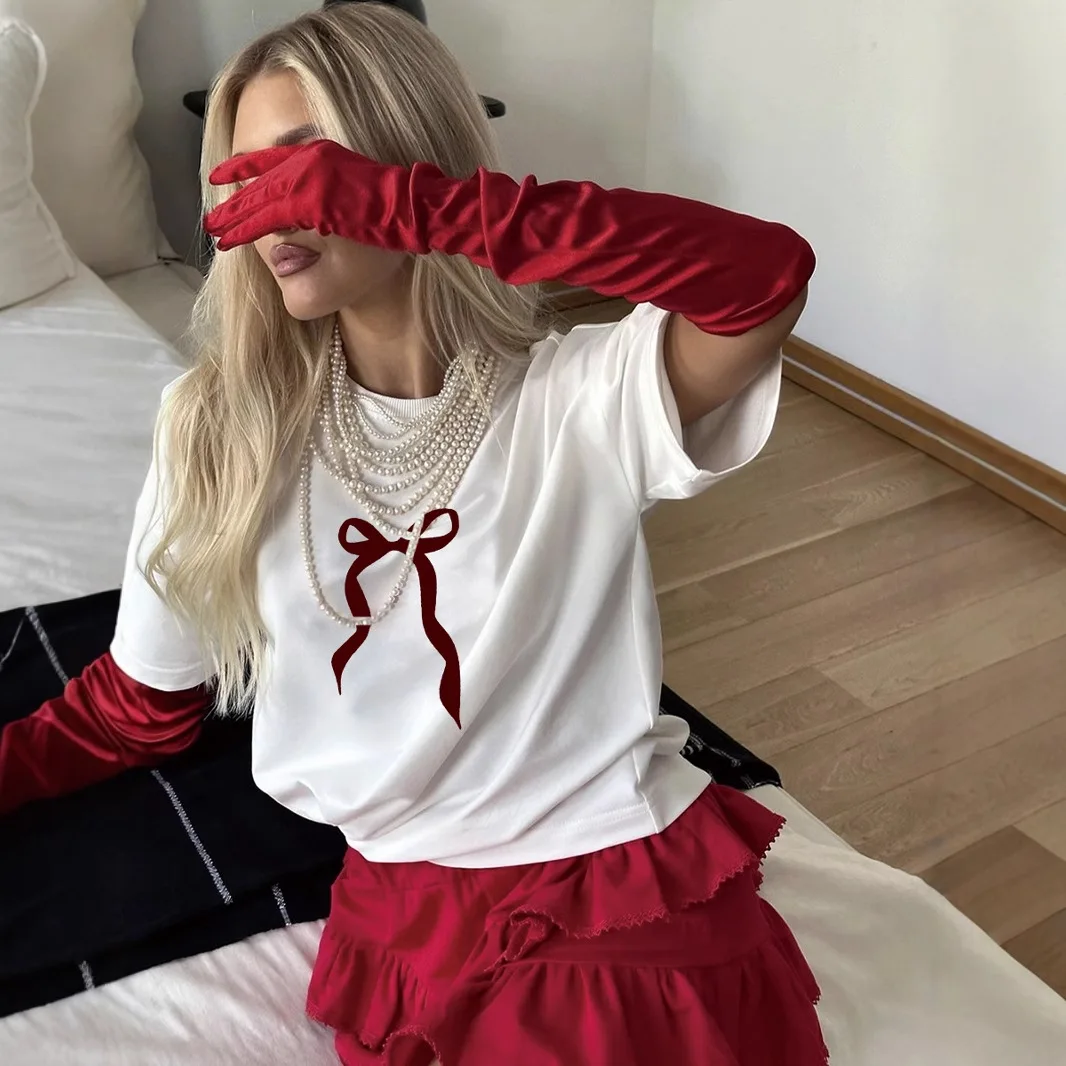 2026 Summer New Bow Print T-shirt Women's Summer Loose Round Neck Cotton Short Sleeves
2026 Summer New Bow Print T-shirt Women's Summer Loose Round Neck Cotton Short Sleeves