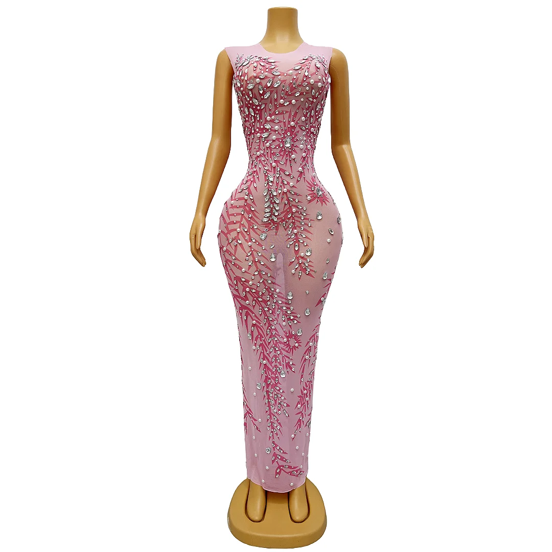 Silver Rhinestones Crystals Sleeveless Pink Dress Sexy Stretch Outfit Dance Stage Birthday Celebrate Costume Party Wear fenzhu
Silver Rhinestones Crystals Sleeveless Pink Dress Sexy Stretch Outfit Dance Stage Birthday Celebrate Costume Party Wear fenzhu