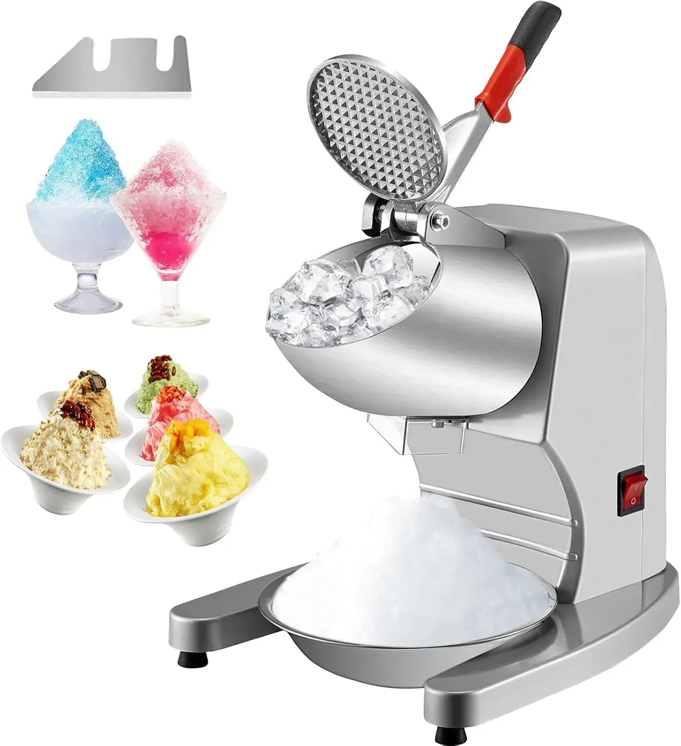 110V Electric Ice Shaver Crusher,300W 1450 RPM Snow Cone Maker Machine with Dual Stainless Steel Blades
110V Electric Ice Shaver Crusher,300W 1450 RPM Snow Cone Maker Machine with Dual Stainless Steel Blades