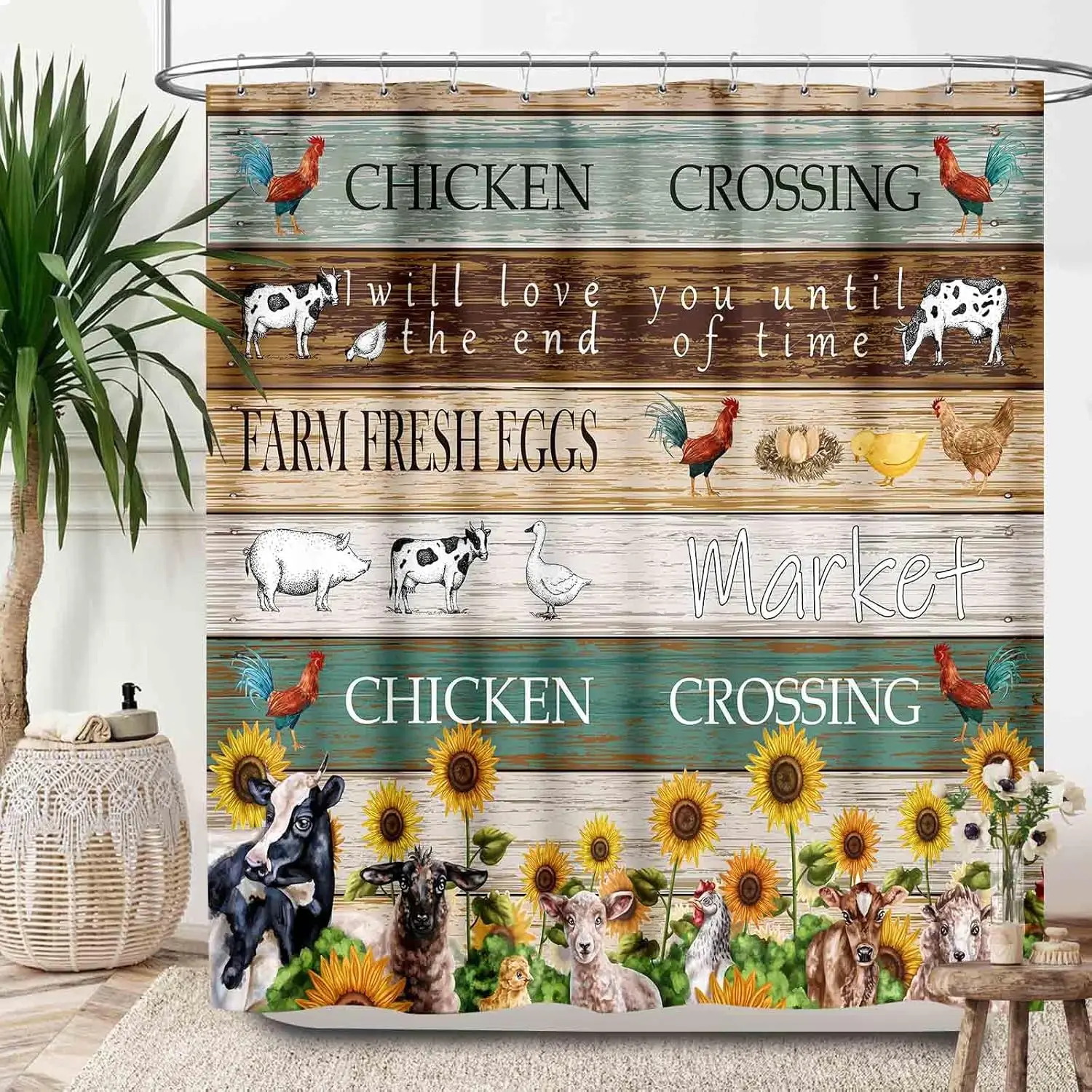 Farmhouse Animal Shower Curtains,Vintage Country Farm Chicken Cow Pig Western Sunflower Retro Wood Animals Printed Bathroom
Farmhouse Animal Shower Curtains,Vintage Country Farm Chicken Cow Pig Western Sunflower Retro Wood Animals Printed Bathroom