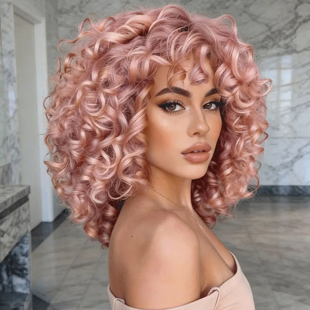 Pink Short Loose Afro Curly Wig with Bangs, Glueless Natural Looking Synthetic Wig for Black Women Daily Wear
Pink Short Loose Afro Curly Wig with Bangs, Glueless Natural Looking Synthetic Wig for Black Women Daily Wear