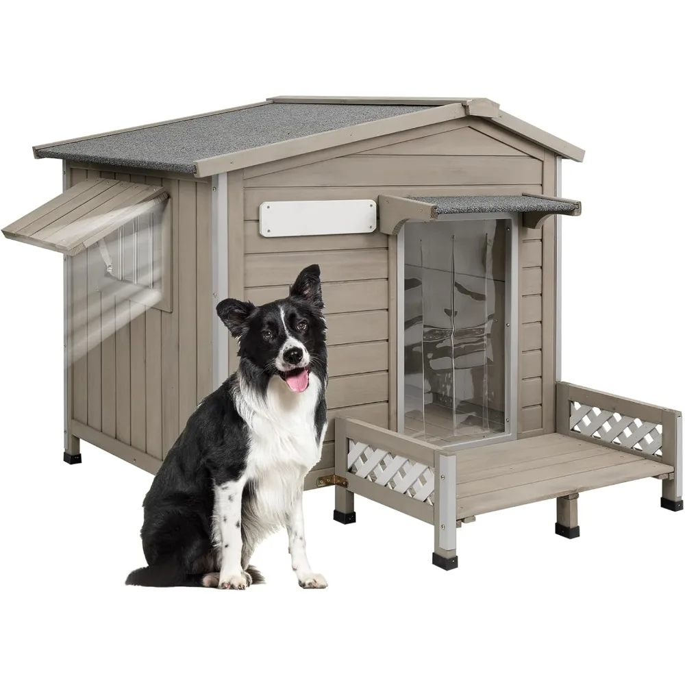 41" L Outdoor Large Dog House with Porch, Removable Floor, Raised Feet, Anti-Chewing Iron Frame - Wooden Kennel with Asphalt Roo
41" L Outdoor Large Dog House with Porch, Removable Floor, Raised Feet, Anti-Chewing Iron Frame - Wooden Kennel with Asphalt Roo
