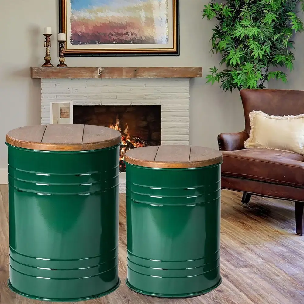 Metal Accent Side Table, Storage Ottoman with Round Lid - Galvanized Coffee End Tables Set of 2 for Living Room or Bedroom, Hunt
Metal Accent Side Table, Storage Ottoman with Round Lid - Galvanized Coffee End Tables Set of 2 for Living Room or Bedroom, Hunt