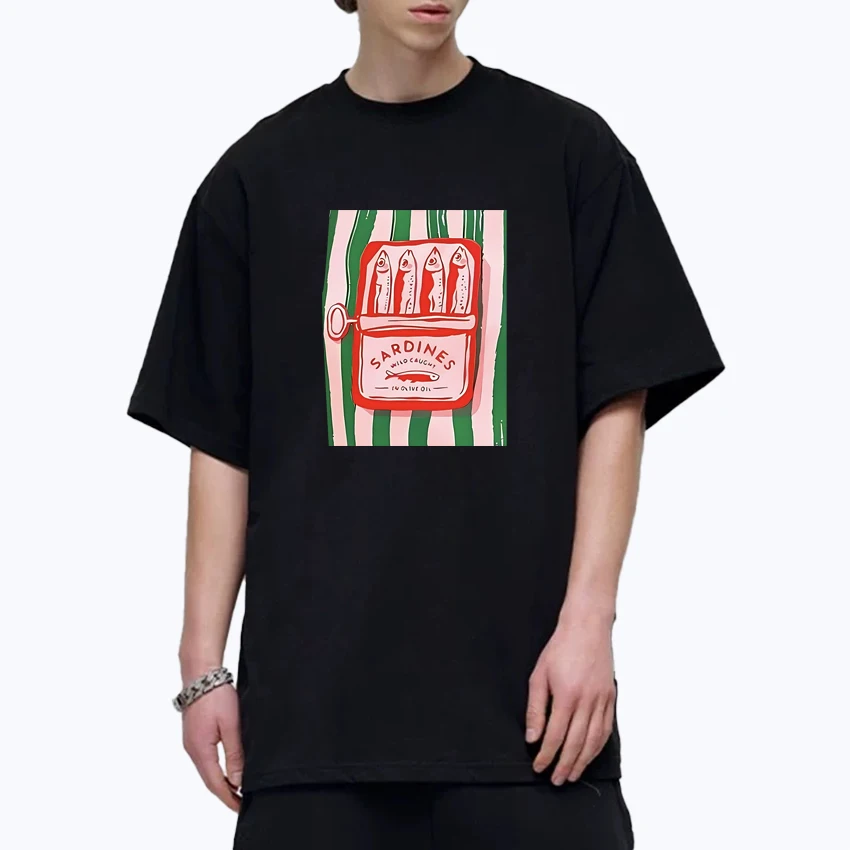 2025 High Quality Sardines Can Graphics 100% Cotton Women Men Oversized t-shirt Summer Hip Hop short sleeve t-shirts Unisex Tops
2025 High Quality Sardines Can Graphics 100% Cotton Women Men Oversized t-shirt Summer Hip Hop short sleeve t-shirts Unisex Tops