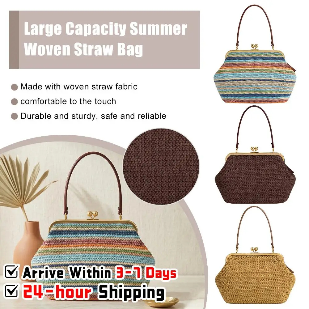 Women Straw Woven Bag Stylish Striped Buckle Bag Versatile Handle Beach Purse for Summer Vacation Travel
Women Straw Woven Bag Stylish Striped Buckle Bag Versatile Handle Beach Purse for Summer Vacation Travel