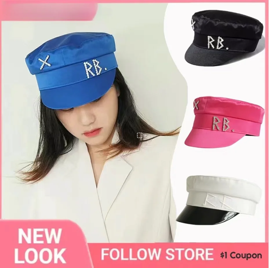 Новинка весна-осень атласная тканевая шелковая темно-синяя шляпа ручная Вшитая стандартная шляпа газетчика с надписью Женская стильная повседневная модная плоская шляпа