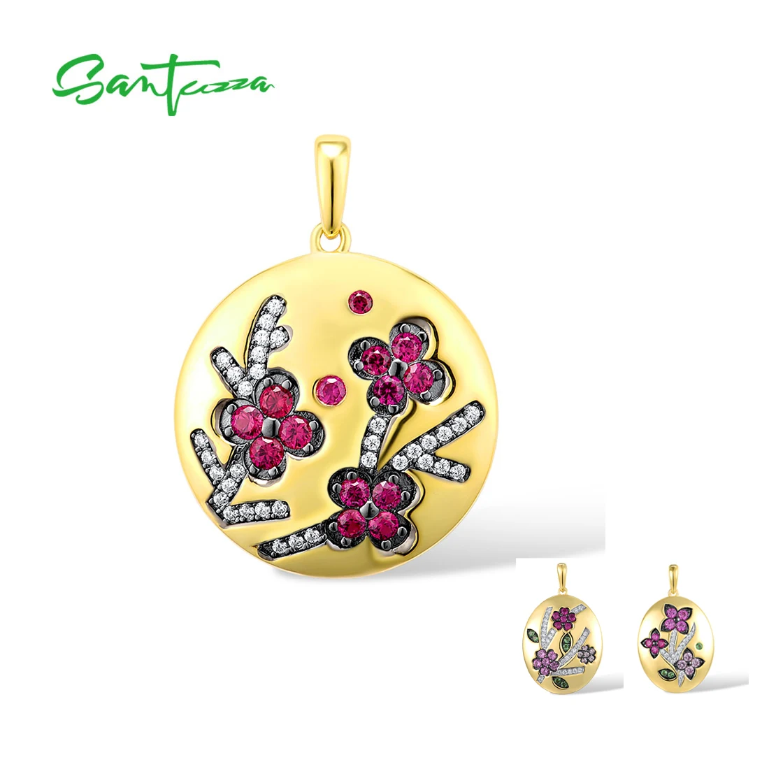 SANTUZZA 925 Sterling Silver Red and Pink Flower Pendant For Women Colorful Stones White CZ Round Shape Daily Wear Fine Jewelry
SANTUZZA 925 Sterling Silver Red and Pink Flower Pendant For Women Colorful Stones White CZ Round Shape Daily Wear Fine Jewelry