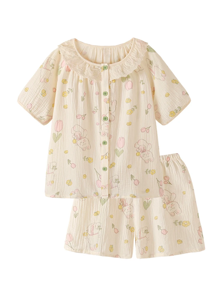 Sweet Princess Style Short Sleeve Lace Trim Sleepwear Set for Women Summer New Arrival Cute Rabbit Home Clothes Ensemble
Sweet Princess Style Short Sleeve Lace Trim Sleepwear Set for Women Summer New Arrival Cute Rabbit Home Clothes Ensemble