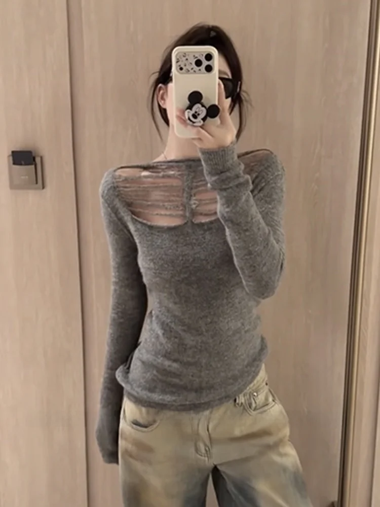 Korean Design Hollow out Long Sve Knitted Base irt Women's Slim Fit Sli Spring Top Faionable Versatile Slimming
Korean Design Hollow out Long Sve Knitted Base irt Women's Slim Fit Sli Spring Top Faionable Versatile Slimming