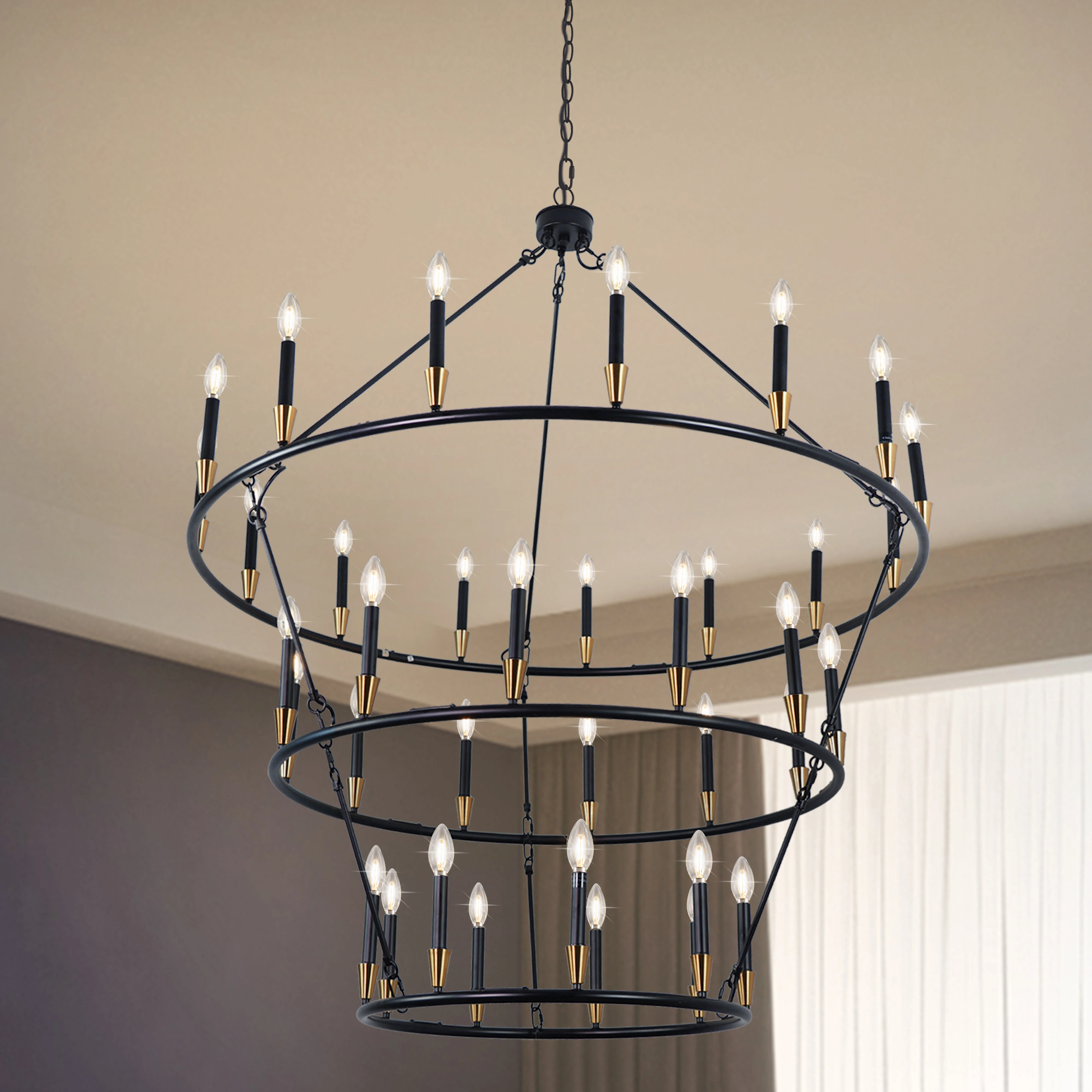 36-Light Black Wagon Wheel Chandelier Modern Farmhouse Chandelier Dimmable Circular Pendant Lights Living Dining Room Light
36-Light Black Wagon Wheel Chandelier Modern Farmhouse Chandelier Dimmable Circular Pendant Lights Living Dining Room Light