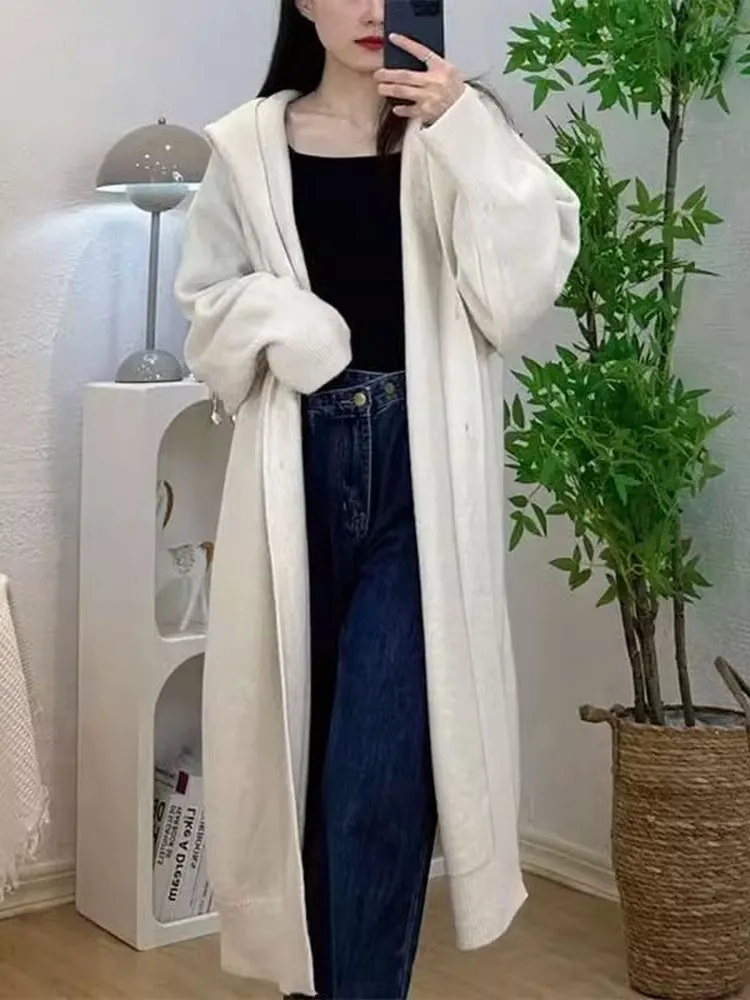 Ladies Thickened Loose Knitted Hat Coat Pure Color Autumn Winter Cardigan Coat Casual Style Long Sleeve Mid-Length Coat
Ladies Thickened Loose Knitted Hat Coat Pure Color Autumn Winter Cardigan Coat Casual Style Long Sleeve Mid-Length Coat