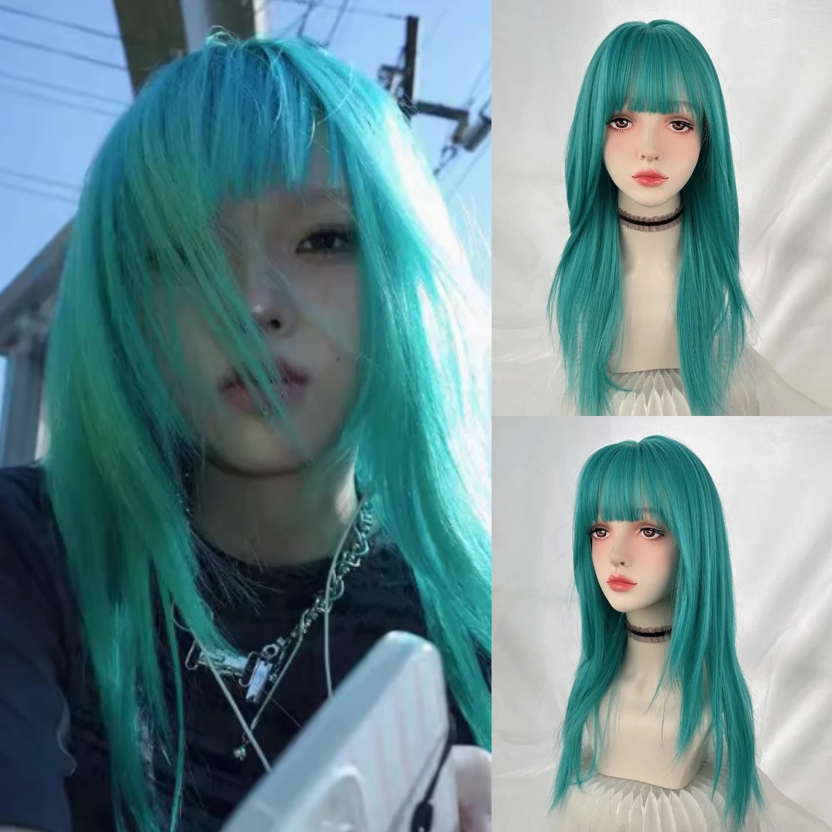 Synthetic Wigs Long Blue-green Straight Wigs with Bangs For Women Daily Cosplay Lolita Carnival Party Wear Wig High Temperature
Synthetic Wigs Long Blue-green Straight Wigs with Bangs For Women Daily Cosplay Lolita Carnival Party Wear Wig High Temperature