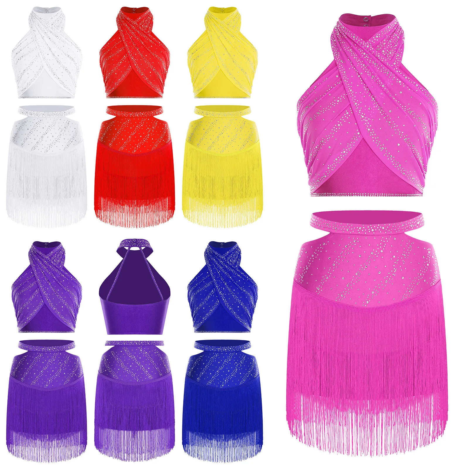 Womens Adult Sexy Latin Dress Salsa Cha-cha Dance Performance Costume Halter Sleeveless Rhinestones Mesh Overlay Crop Top+Skirts
Womens Adult Sexy Latin Dress Salsa Cha-cha Dance Performance Costume Halter Sleeveless Rhinestones Mesh Overlay Crop Top+Skirts