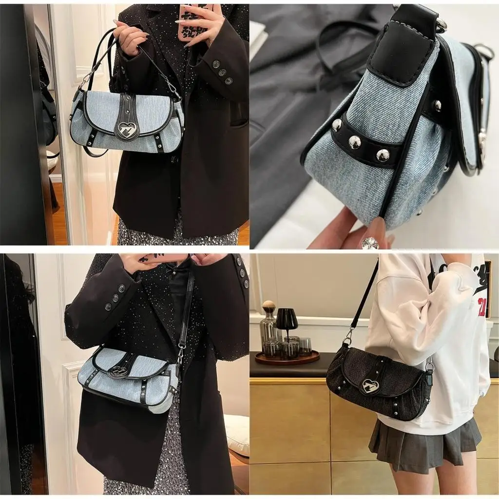 X90D Denims Flap Crossbody Bag for Women Fashionable Punk Studded Purses Handbag Heart Buckled Dumpling Small Shoulder Bag
X90D Denims Flap Crossbody Bag for Women Fashionable Punk Studded Purses Handbag Heart Buckled Dumpling Small Shoulder Bag