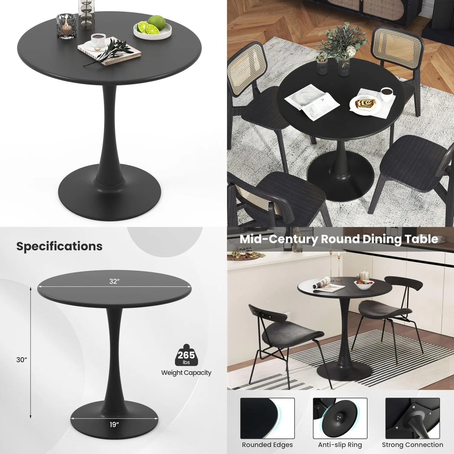 Black Round Dining Table 32" Tulip Metal Pedestal 0.9" Thick Top Mid-Century Small Dining Living Cafe, Customized
Black Round Dining Table 32" Tulip Metal Pedestal 0.9" Thick Top Mid-Century Small Dining Living Cafe, Customized