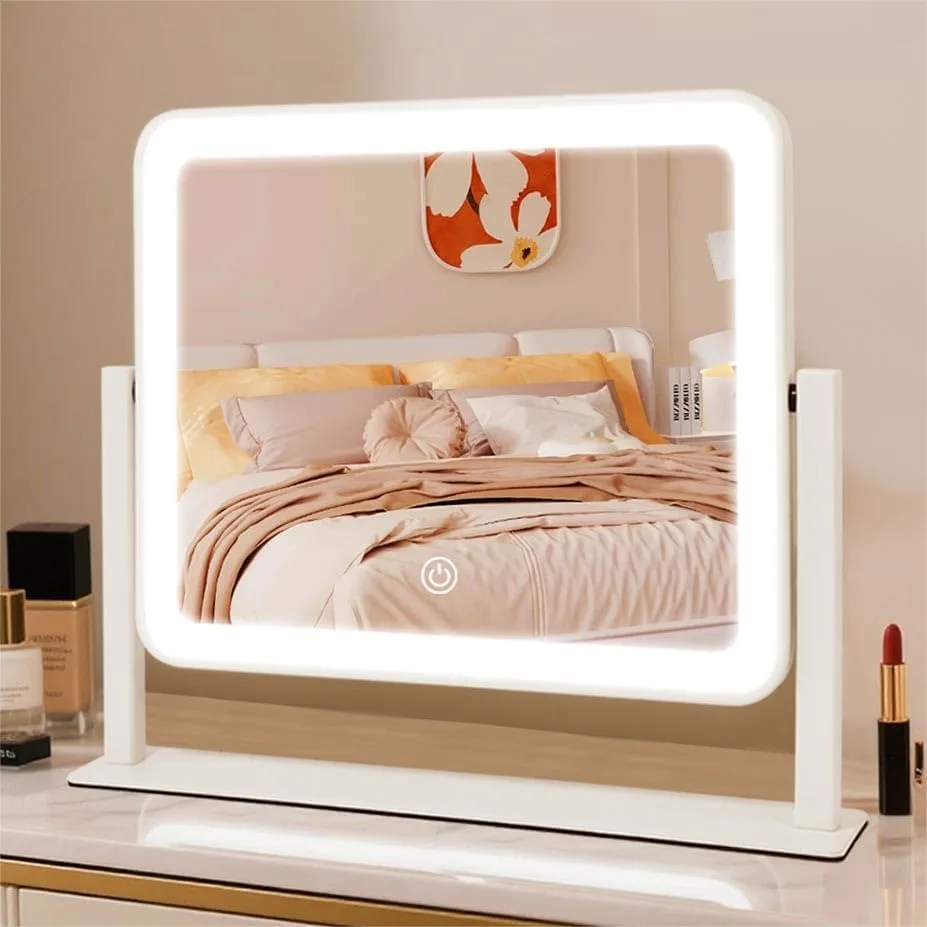 Rechargeable Vanity Mirror with Lights, 14x12 LED Makeup Mirror with Smart Touch Control, 3 Color Lighting Adjustable Brightness
Rechargeable Vanity Mirror with Lights, 14x12 LED Makeup Mirror with Smart Touch Control, 3 Color Lighting Adjustable Brightness