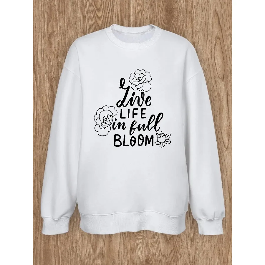 Женский базовый повседневный пуловер на весну и осень с длинным рукавом и круглым вырезом с принтом алфавита 
Женский базовый повседневный пуловер на весну и осень с длинным рукавом и круглым вырезом с принтом алфавита