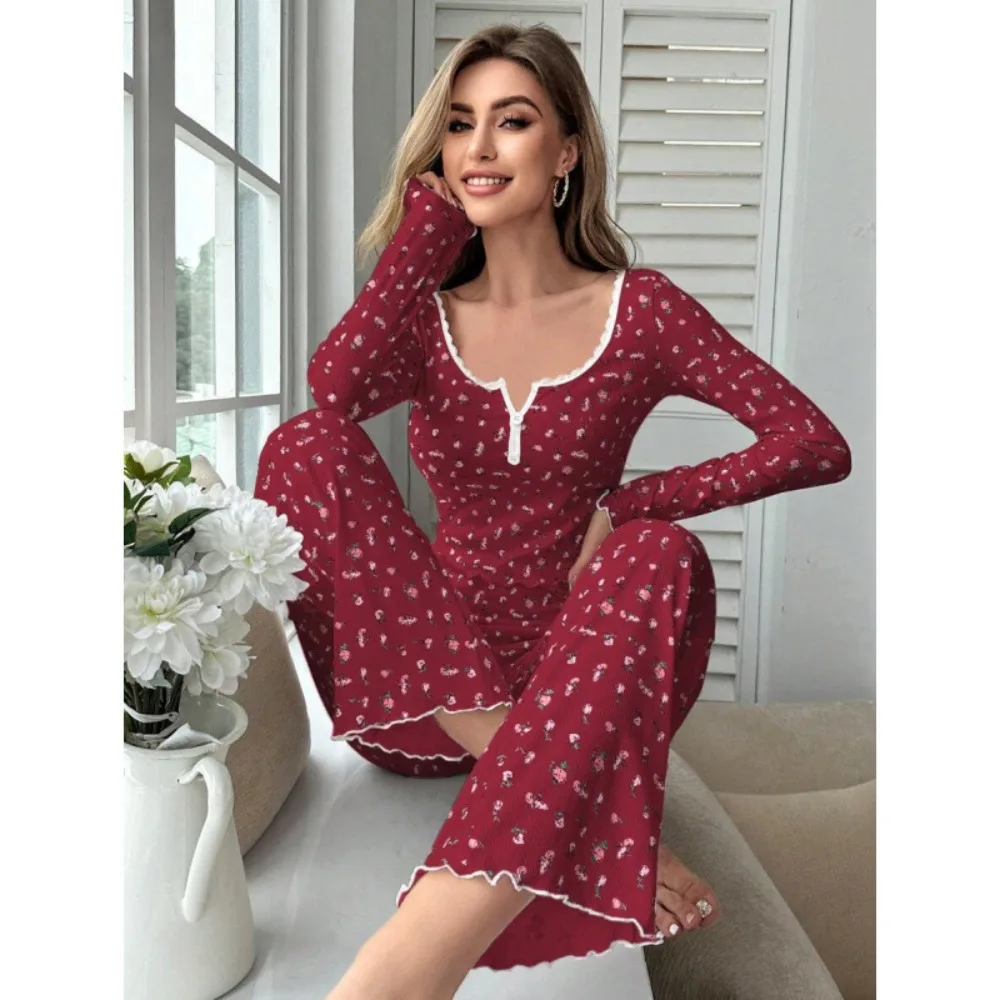 Женский комплект для сна из 2 предметов: пижама с цветочным принтом, топ с волнистым краем, мягкая трикотажная домашняя одежда, удобная ночная одежда
Женский комплект для сна из 2 предметов: пижама с цветочным принтом, топ с волнистым краем, мягкая трикотажная домашняя одежда, удобная ночная одежда