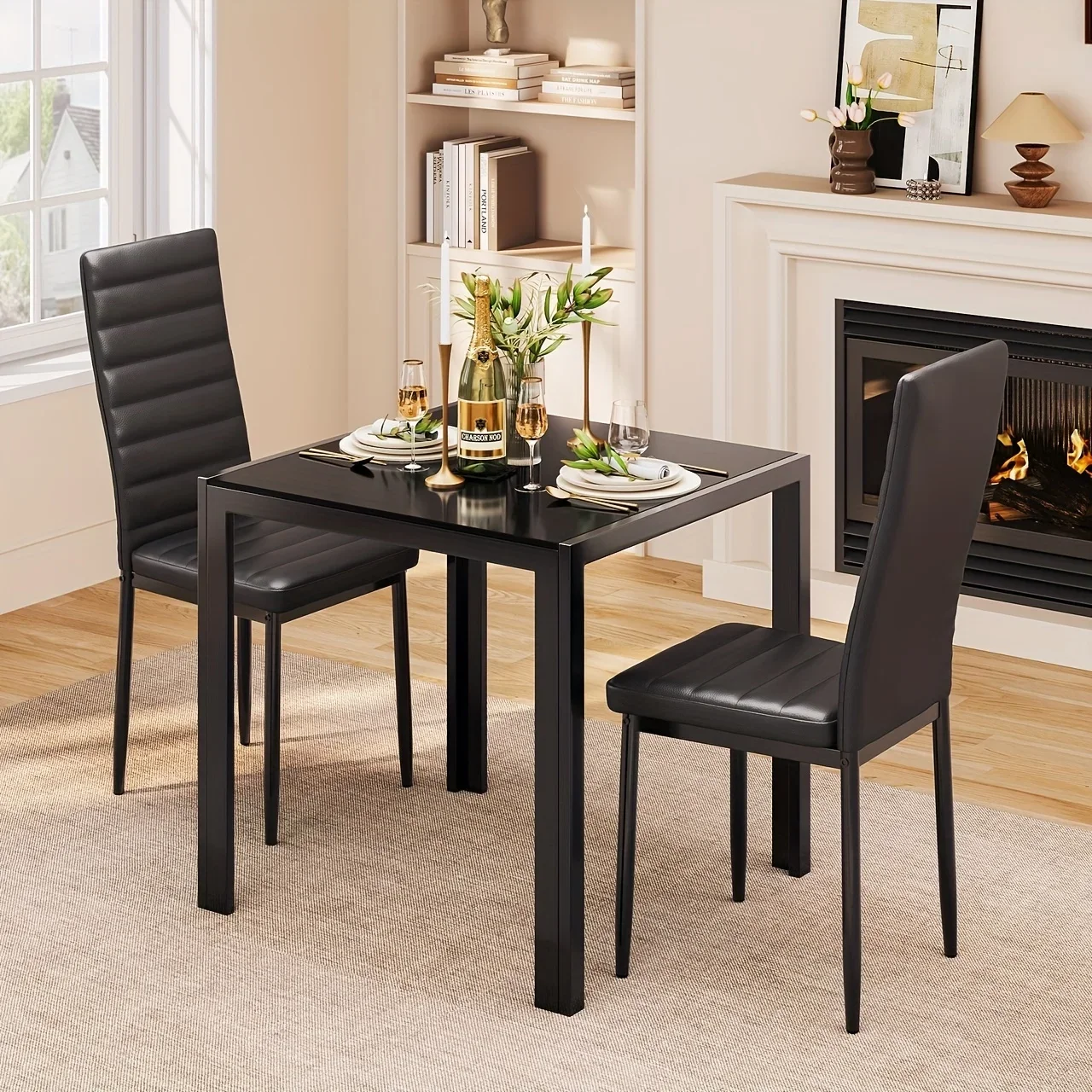 3pcs Glass Dining Table Set, Kitchen And Chairs for 2, PU Leather Modern Room Sets for Home, Kitchen, Living Room
3pcs Glass Dining Table Set, Kitchen And Chairs for 2, PU Leather Modern Room Sets for Home, Kitchen, Living Room
