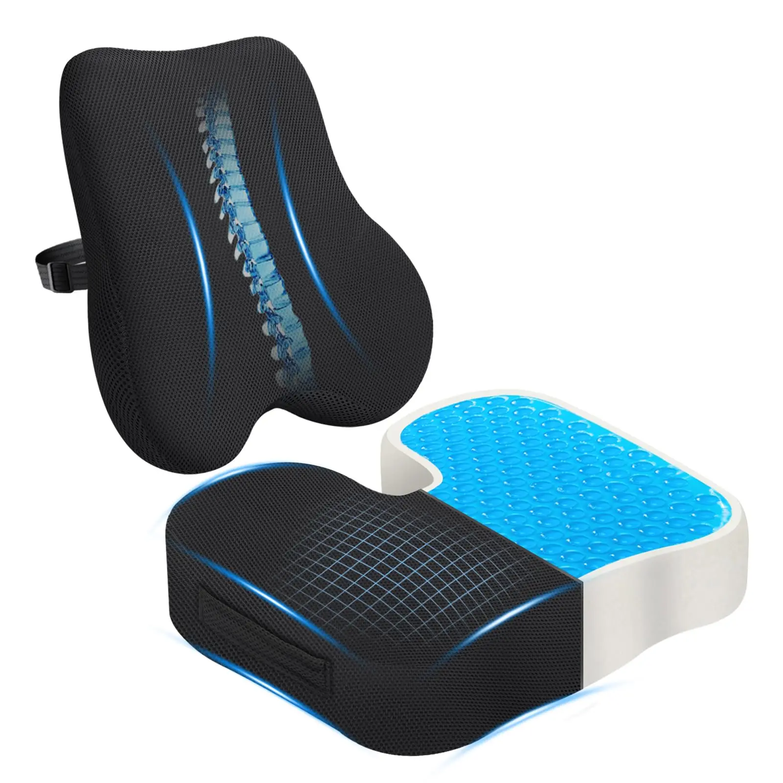 Gel Seat Cushion And Lumbar Support Pillow Set Cooling Memory Foam For Tailbone Sciatica Pain Relief Ergonomic Office Chair
Gel Seat Cushion And Lumbar Support Pillow Set Cooling Memory Foam For Tailbone Sciatica Pain Relief Ergonomic Office Chair