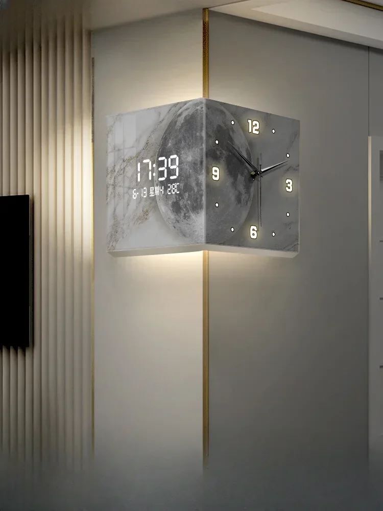 2024 New Living Room Corner Double-sided Wall Clock Creative Clock Wall Light Moon Corner Clock No Punching Digital Display Cloc
2024 New Living Room Corner Double-sided Wall Clock Creative Clock Wall Light Moon Corner Clock No Punching Digital Display Cloc