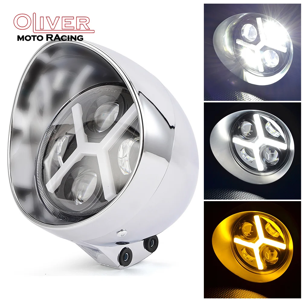 5.75 Inch LED Motorcycle Headlight with White Hi/Low Beam Amber X DRL Headlights For Harley Honda Touring Bobber Cafe Racer
5.75 Inch LED Motorcycle Headlight with White Hi/Low Beam Amber X DRL Headlights For Harley Honda Touring Bobber Cafe Racer