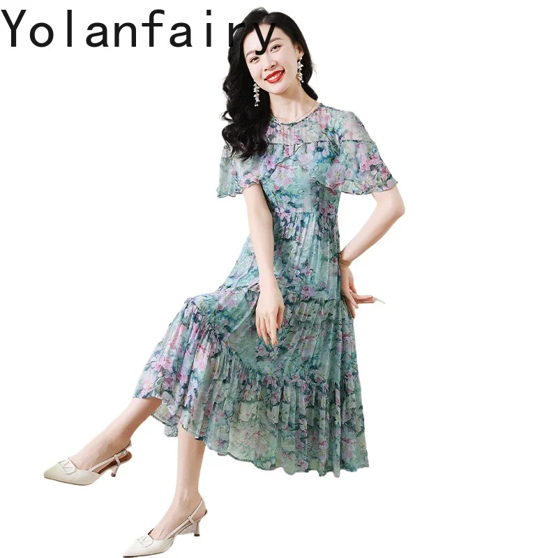YOLANFAIRY Women's 100% Real Mulberry Silk Dresses Summer 2025 Elegant Floral Holiday Dress Butterfly Sleeve Long Dresses Woman
YOLANFAIRY Women's 100% Real Mulberry Silk Dresses Summer 2025 Elegant Floral Holiday Dress Butterfly Sleeve Long Dresses Woman