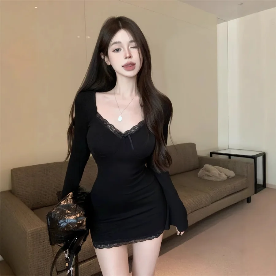 【HOT】Autumn dress design lace hem sleeves tight-fitting skin-fitting hip skirt women's dress base outer wear long-sleeved dress
【HOT】Autumn dress design lace hem sleeves tight-fitting skin-fitting hip skirt women's dress base outer wear long-sleeved dress