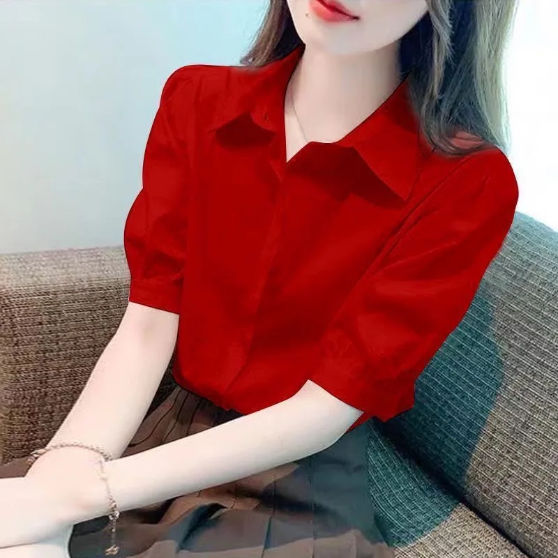 Women's Collar Shirt Loose Fit Bubble Sleeve Pure Color Summer New Style Korean Version Fashionable Top Breathable
Women's Collar Shirt Loose Fit Bubble Sleeve Pure Color Summer New Style Korean Version Fashionable Top Breathable