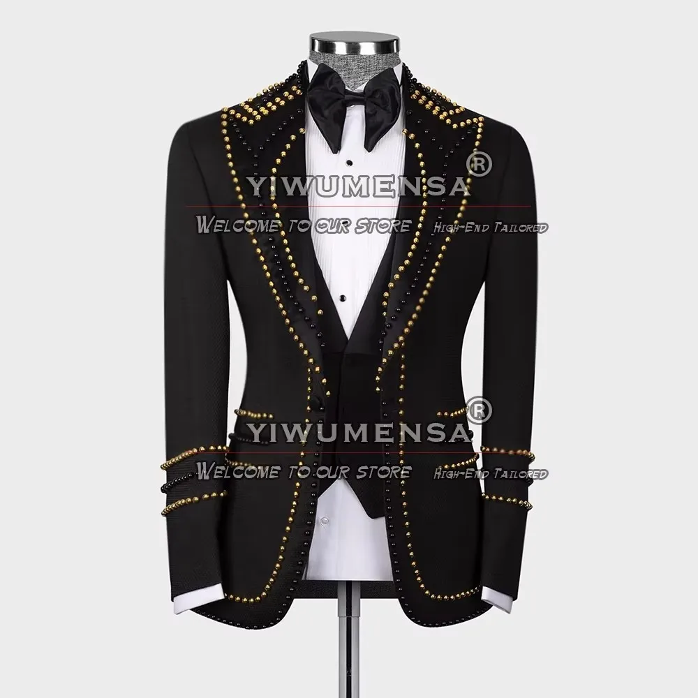 Man Golden Pearls Suits For Wedding Customized 3-Piece Dresses Formal Occasion Party Groom Tuxedos Slim Fit traje de hombre
Man Golden Pearls Suits For Wedding Customized 3-Piece Dresses Formal Occasion Party Groom Tuxedos Slim Fit traje de hombre